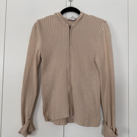 Evan Picone Sweaters - Evan Picone Cream Cable Knit Zip Hoodie Cardigan Sweater Medium